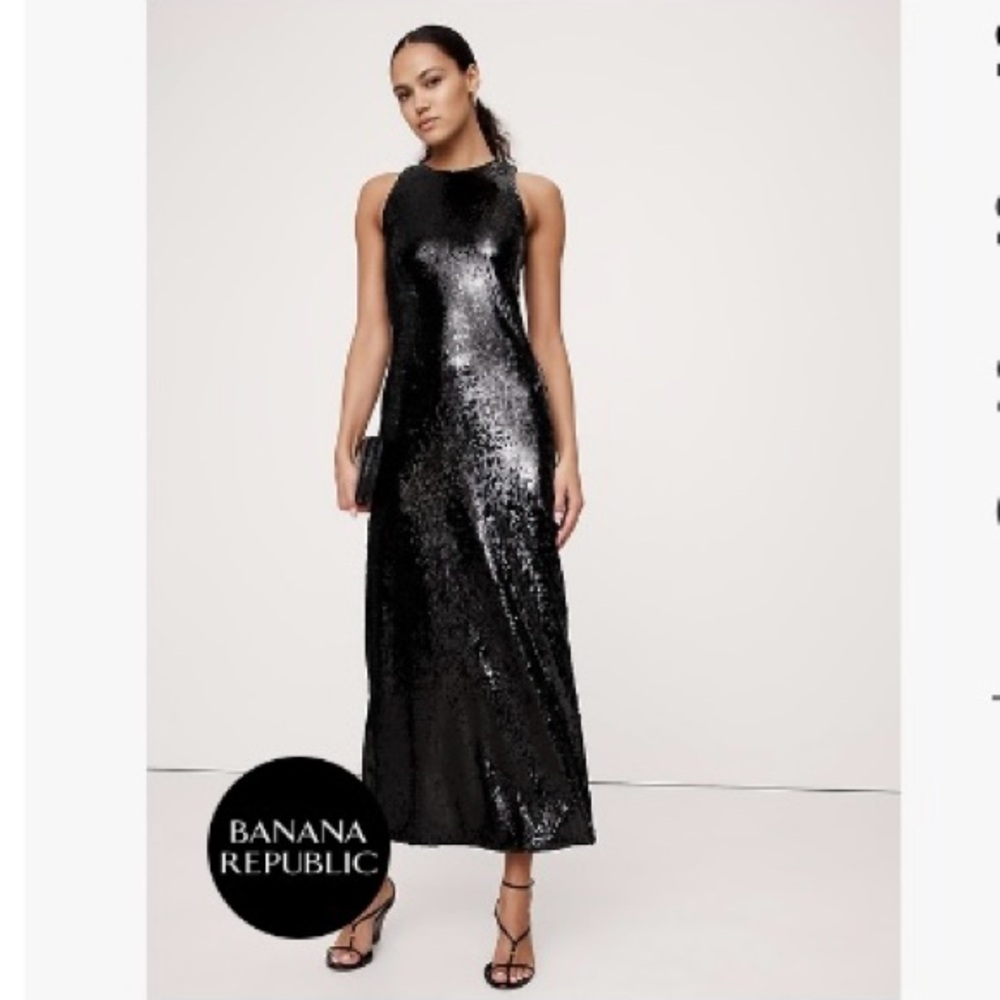 Banana Republic Elegant Black Sequin Maxi Dress